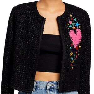 AQUA x Kerri Rosenthal Heart Patch Boucle Jacket